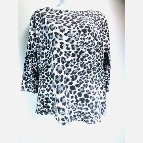 Woman's Leopard Print Knit Top Sz. L Ruby Rd. Black White 3/4 Sleeve - Picture 1 of 7